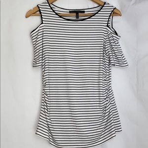 Striped WHBM top with shoulder cutout